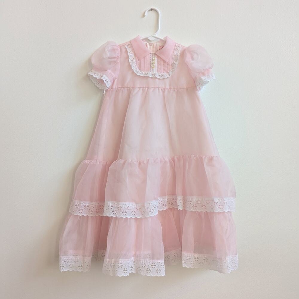Vtg Ruth of Carolina Dress Girls 2T Maxi Pink Semi Sheer Dainty